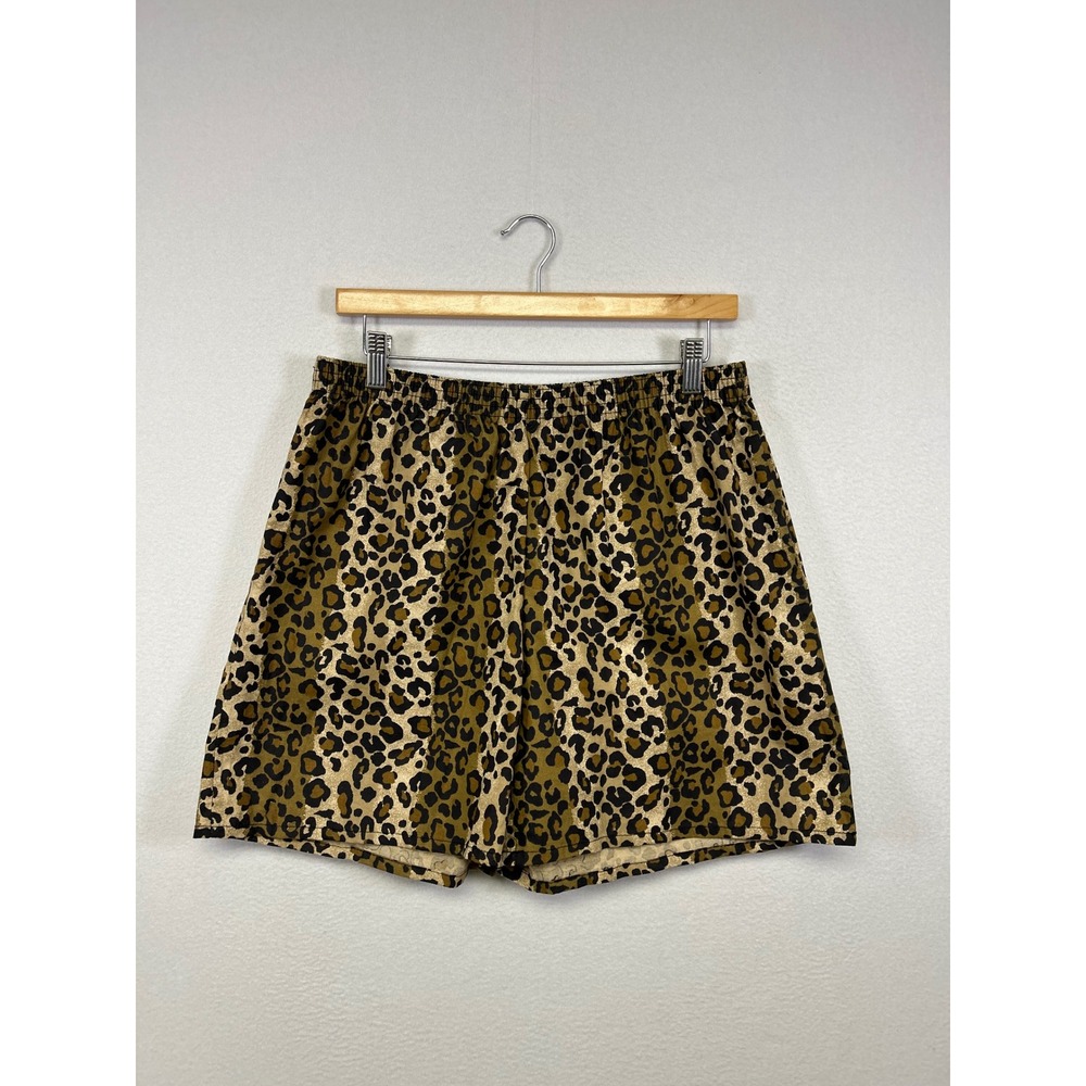 Animal Print Basic Editions Womens Large Tan Leopard Elastic Waist Cotton Shorts